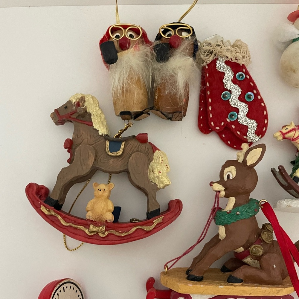 Vintage 1970s/1980s Wood and Felt Christmas Ornament Lot Kid Theme - Picture 7 of 9